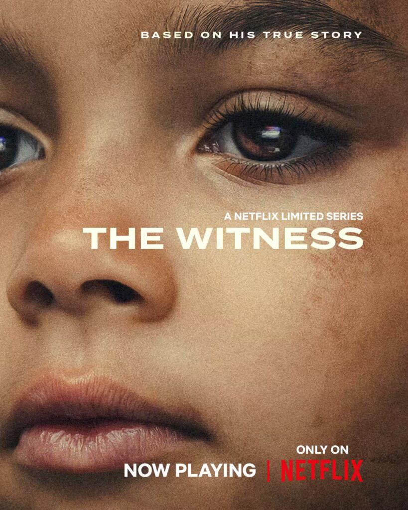 Close-up of a child’s face with text overlay reading “based on a true story,” “a Netflix limited series,” and “Now playing.”